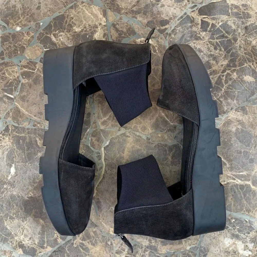Eileen Fisher Mesh Nubuck Leather Wedge Womens SZ 6.5 Black Sandals